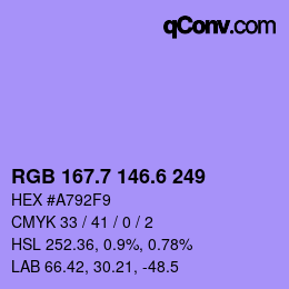 カラーコード: RGB 167.7 146.6 249 | qconv.com