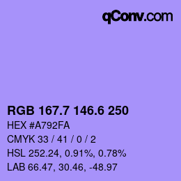 カラーコード: RGB 167.7 146.6 250 | qconv.com