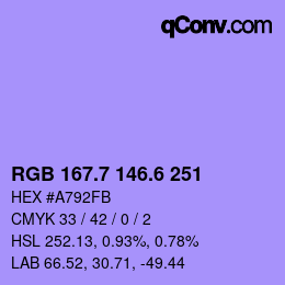 カラーコード: RGB 167.7 146.6 251 | qconv.com