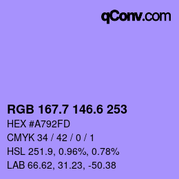 カラーコード: RGB 167.7 146.6 253 | qconv.com