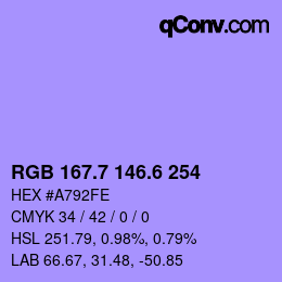 カラーコード: RGB 167.7 146.6 254 | qconv.com