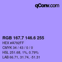 カラーコード: RGB 167.7 146.6 255 | qconv.com