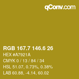 カラーコード: RGB 167.7 146.6 26 | qconv.com