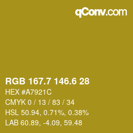 カラーコード: RGB 167.7 146.6 28 | qconv.com