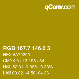 カラーコード: RGB 167.7 146.6 3 | qconv.com