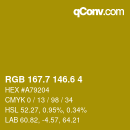 カラーコード: RGB 167.7 146.6 4 | qconv.com