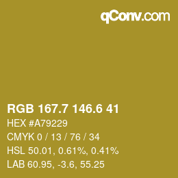 カラーコード: RGB 167.7 146.6 41 | qconv.com