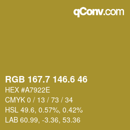 カラーコード: RGB 167.7 146.6 46 | qconv.com
