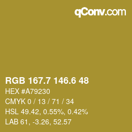 カラーコード: RGB 167.7 146.6 48 | qconv.com