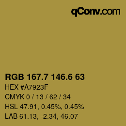 カラーコード: RGB 167.7 146.6 63 | qconv.com