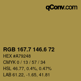 カラーコード: RGB 167.7 146.6 72 | qconv.com