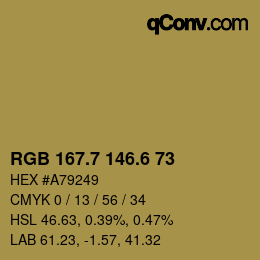 カラーコード: RGB 167.7 146.6 73 | qconv.com