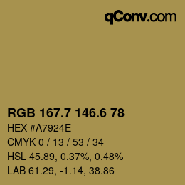 カラーコード: RGB 167.7 146.6 78 | qconv.com