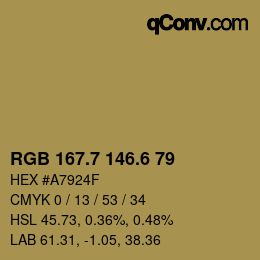 カラーコード: RGB 167.7 146.6 79 | qconv.com