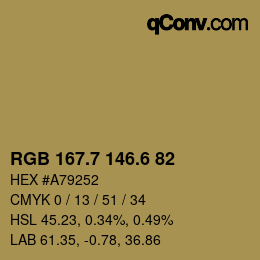 カラーコード: RGB 167.7 146.6 82 | qconv.com