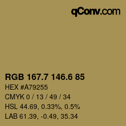 カラーコード: RGB 167.7 146.6 85 | qconv.com