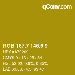 カラーコード: RGB 167.7 146.6 9 | qconv.com