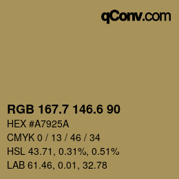 カラーコード: RGB 167.7 146.6 90 | qconv.com