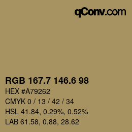 カラーコード: RGB 167.7 146.6 98 | qconv.com