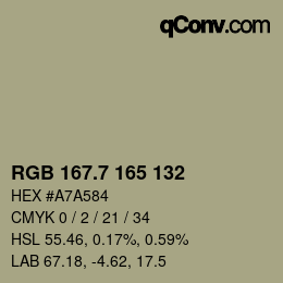 カラーコード: RGB 167.7 165 132 | qconv.com