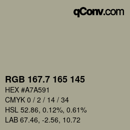 カラーコード: RGB 167.7 165 145 | qconv.com