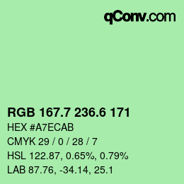 カラーコード: RGB 167.7 236.6 171 | qconv.com