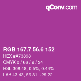 カラーコード: RGB 167.7 56.6 152 | qconv.com