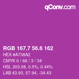カラーコード: RGB 167.7 56.6 162 | qconv.com