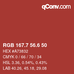 カラーコード: RGB 167.7 56.6 50 | qconv.com