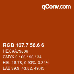 カラーコード: RGB 167.7 56.6 6 | qconv.com