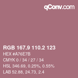 カラーコード: RGB 167.9 110.2 123 | qconv.com