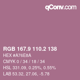 カラーコード: RGB 167.9 110.2 138 | qconv.com