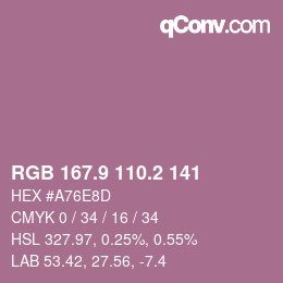カラーコード: RGB 167.9 110.2 141 | qconv.com