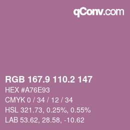 カラーコード: RGB 167.9 110.2 147 | qconv.com