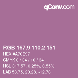 カラーコード: RGB 167.9 110.2 151 | qconv.com
