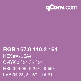 Color code: RGB 167.9 110.2 164 | qconv.com