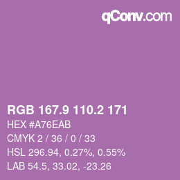カラーコード: RGB 167.9 110.2 171 | qconv.com