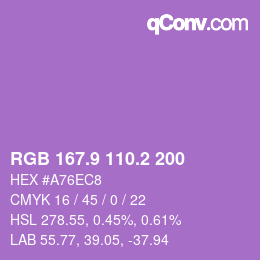 カラーコード: RGB 167.9 110.2 200 | qconv.com