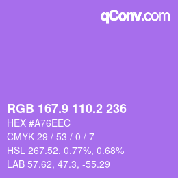 カラーコード: RGB 167.9 110.2 236 | qconv.com