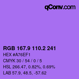 カラーコード: RGB 167.9 110.2 241 | qconv.com