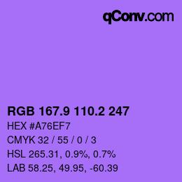 カラーコード: RGB 167.9 110.2 247 | qconv.com