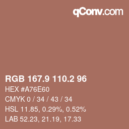 カラーコード: RGB 167.9 110.2 96 | qconv.com