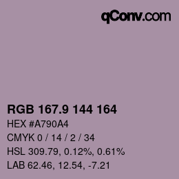 カラーコード: RGB 167.9 144 164 | qconv.com