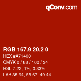 Color code: RGB 167.9 20.2 0 | qconv.com