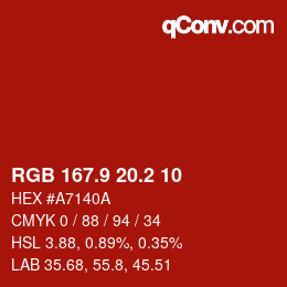 カラーコード: RGB 167.9 20.2 10 | qconv.com