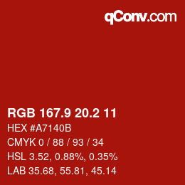 カラーコード: RGB 167.9 20.2 11 | qconv.com