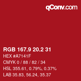 カラーコード: RGB 167.9 20.2 31 | qconv.com