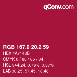 カラーコード: RGB 167.9 20.2 59 | qconv.com