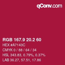 カラーコード: RGB 167.9 20.2 60 | qconv.com