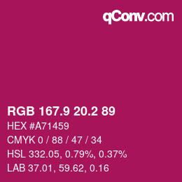 カラーコード: RGB 167.9 20.2 89 | qconv.com